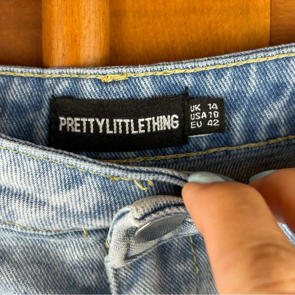 PRETTY LITTLE THING Distressed Denim Blue High Waist Shorts Festival Hippie